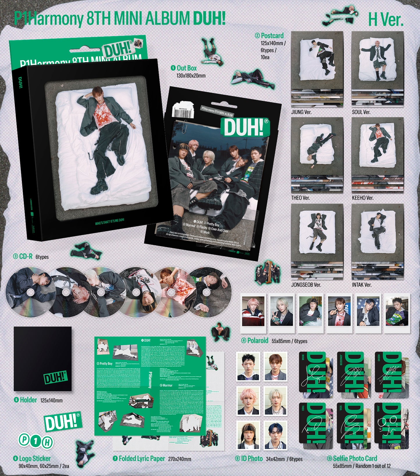 P1Harmony 8th Mini Album – DUH! (H Ver.) (Compact Ver.) (Random) + Everline Gift