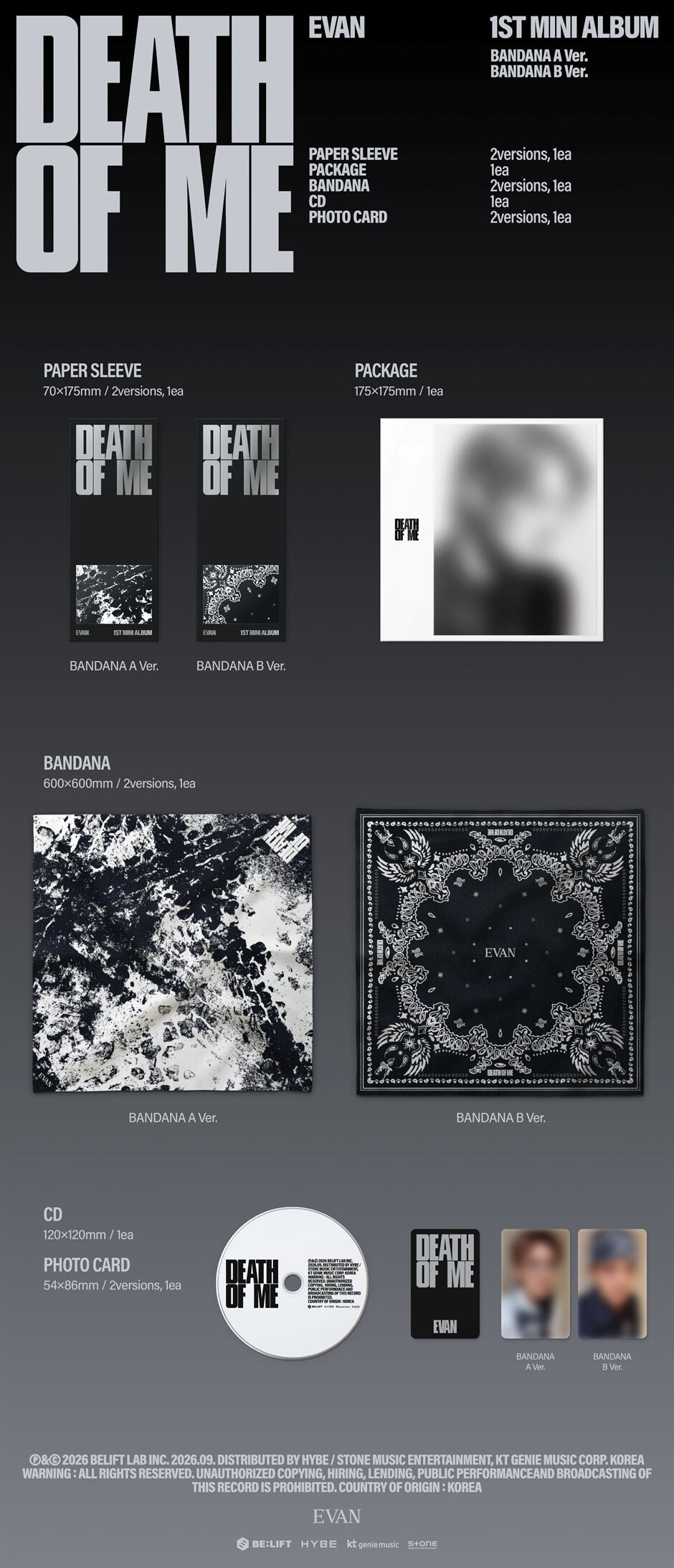 EVAN – 1st Mini Album ‘DEATH OF ME’ (BANDANA Ver.) (Random)