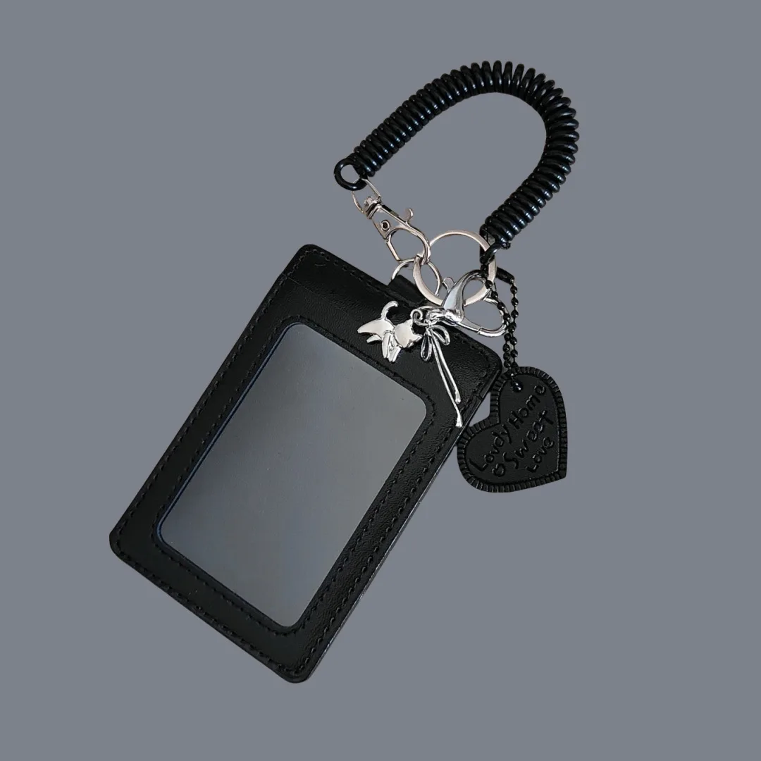 Aesthetic Black Leather Card Holder Keychain