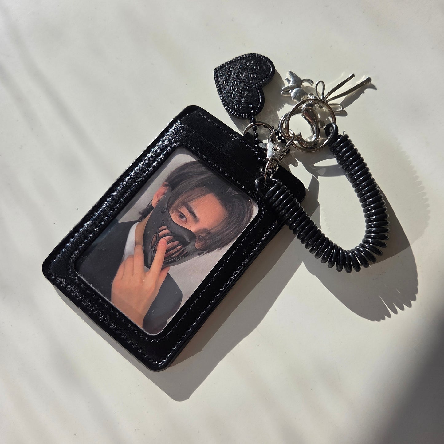 Aesthetic Black Leather Card Holder Keychain