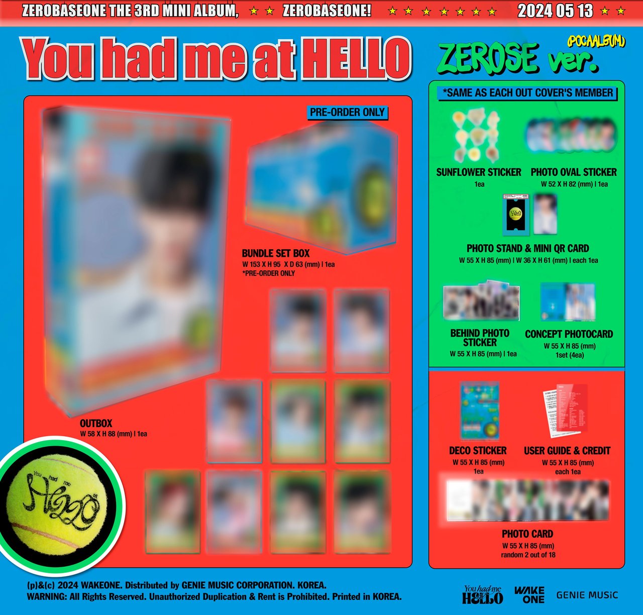 ZEROBASEONE The 3rd Mini Album – You had me at HELLO (ZEROSE ver.) (POCAALBUM) (Random) + Makestar Gift